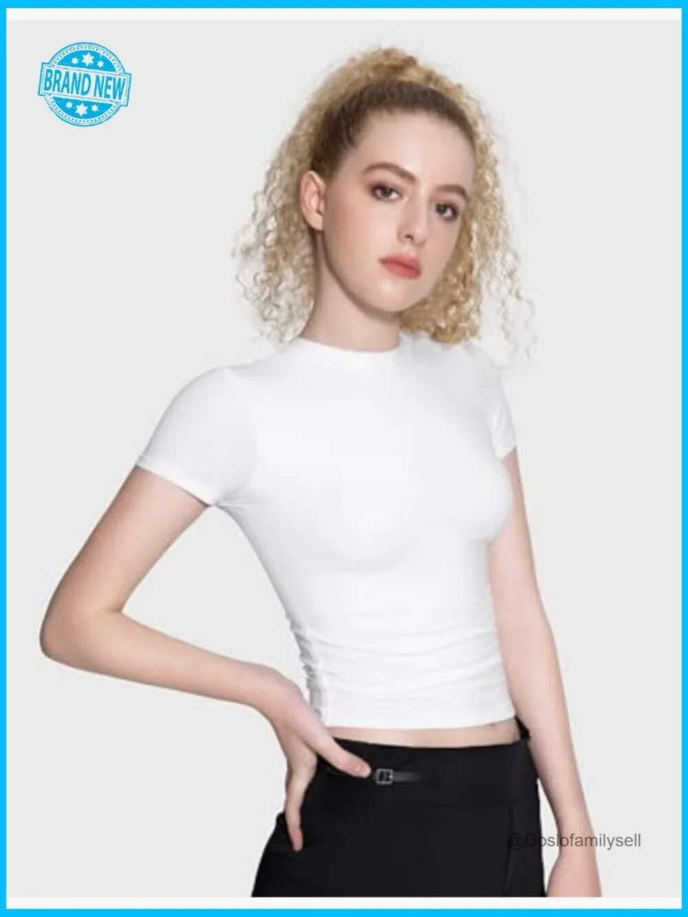 Crew Neck Short Sleeve Double Lined Slim Fit Crop Top Y2K Basic Tee